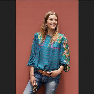 Sale Anthropologie Eclectic Peasant Blouse Bl-nk Size Small